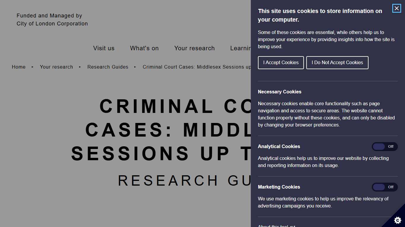 Criminal court cases: Middlesex Sessions up to 1889 London Archives